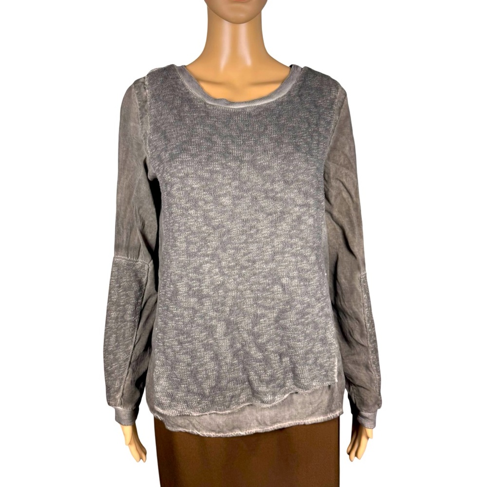 Tina + Jo MIxed Media Long Sleeve Grey Cotton Rayon Sweater Size M